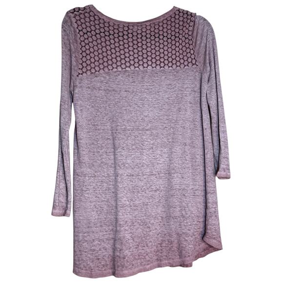 Akemi + Kim Anthropologie Top Womens Small Pink Linen Lace Comfort Long Sleeve - Picture 2 of 9